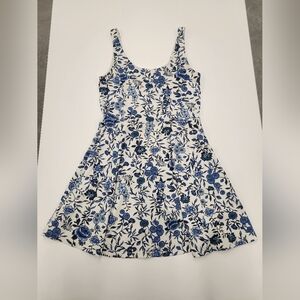 DIVIDED H&M White Mini Dress with Blue Floral Print